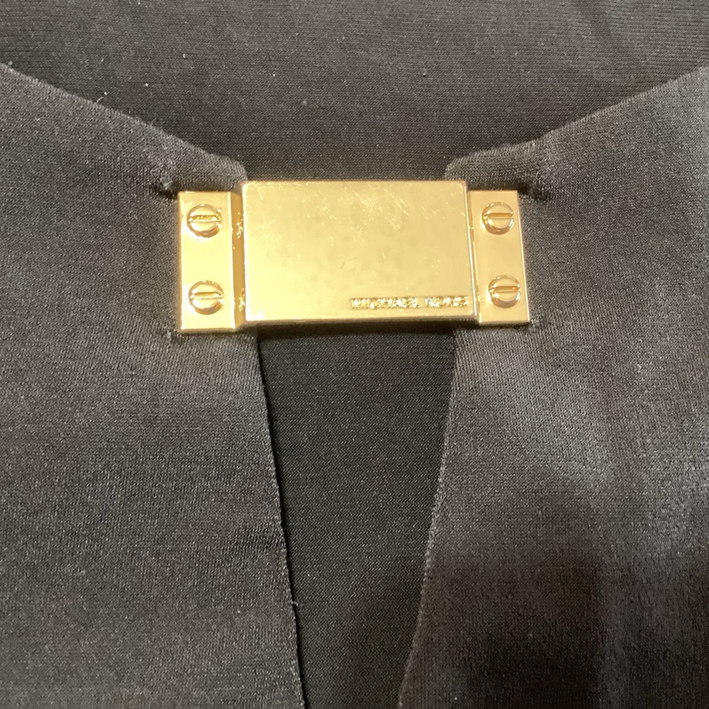 Michael Michael Kors Black Pullover Top with Gold Metal Logo XL Stretchy Goth - Picture 4 of 6